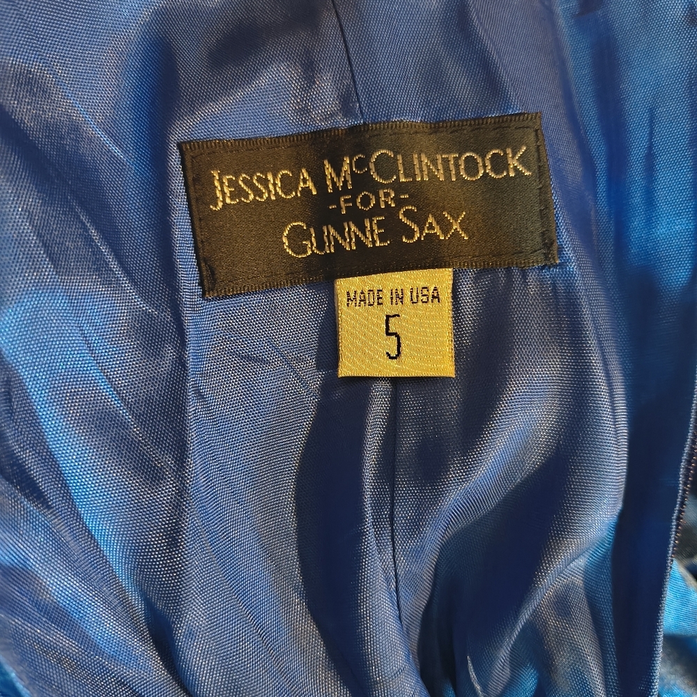 Vintage McClintock For Ginnie Sax R Blue Satin Cocktail Dress Sz 5 Jr - Picture 5 of 5